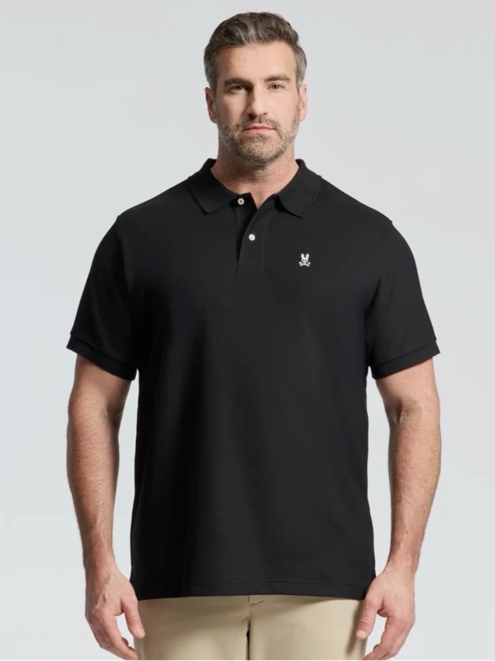 Psycho Bunny Mens Classic Pique Polo Shirt 5 Medium Solid Black Logo Pima Cotton